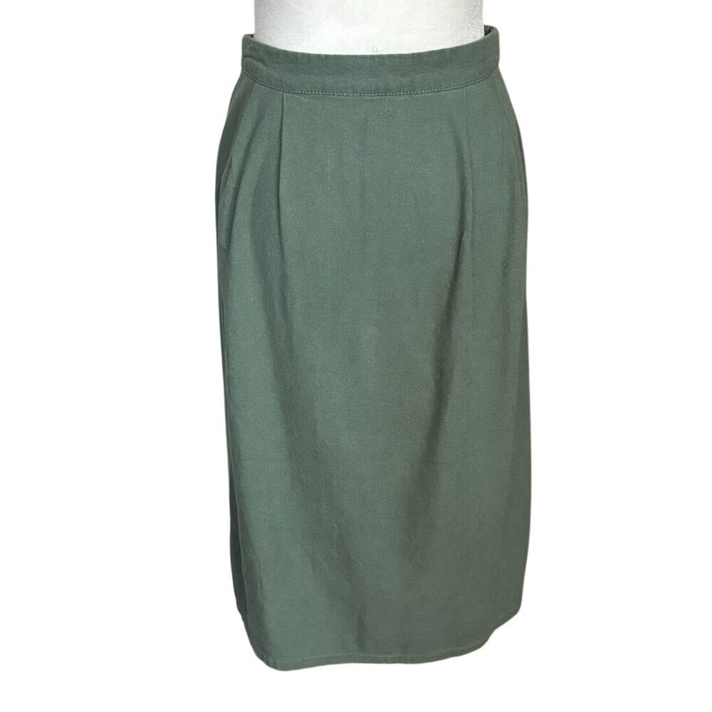 Cali 1850 Size M Midi Skirt Green Button Front Tie Waist Linen Blend - Picture 2 of 5